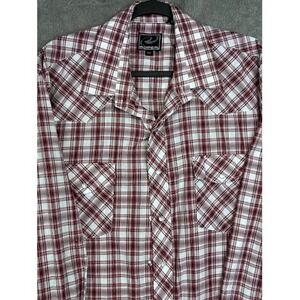 Roper Mens XLT Red Plaid Long Sleeve Western Shirt Snap Button Pockets